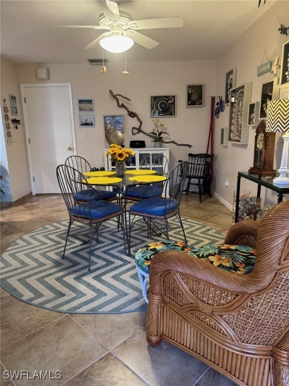 dining area featuring ceiling fan