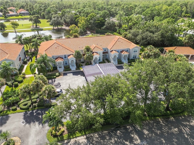 aerial view featuring a water view