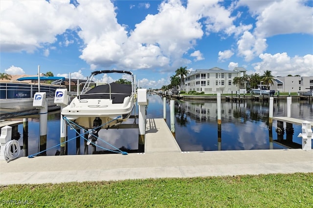 dock area with a water view