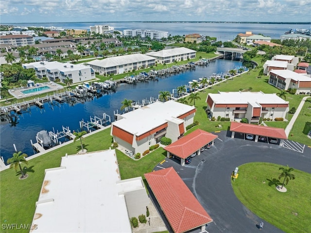 aerial view with a water view