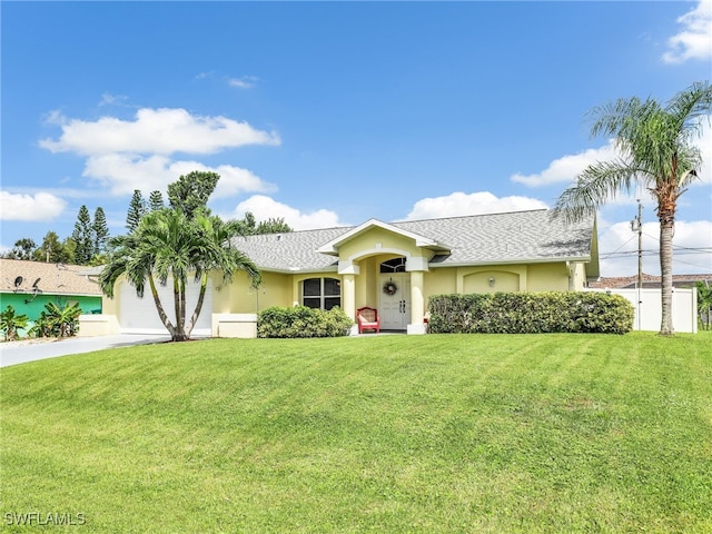 ranch-style house featuring a front yard