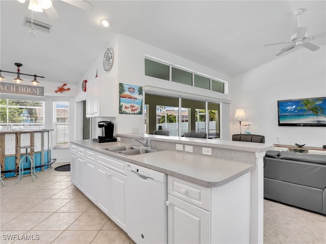 kitchen featuring dishwasher, plenty of natural light, sink, and ceiling fan