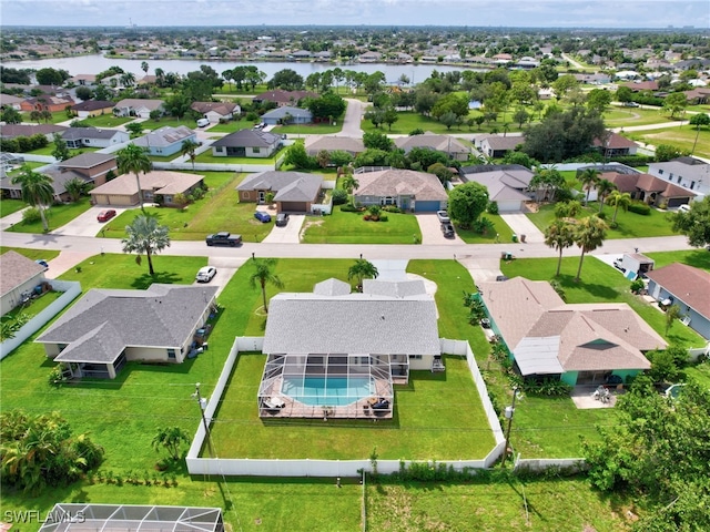 bird's eye view featuring a water view