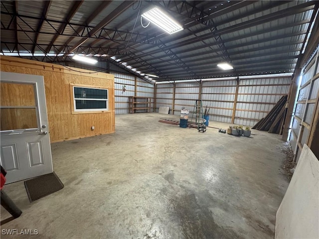 garage with wooden walls