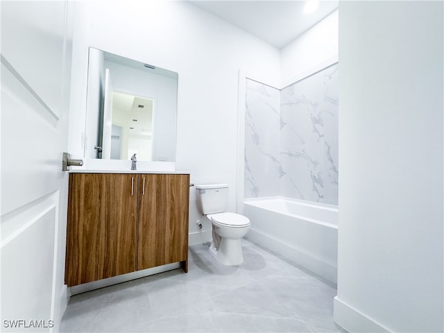 full bathroom featuring toilet, vanity, and tiled shower / bath combo