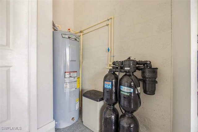 utility room with water heater