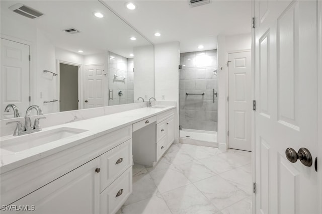 full bathroom featuring visible vents, marble finish floor, and a sink