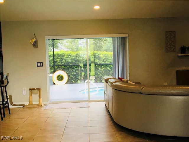 living room featuring light tile patterned floors