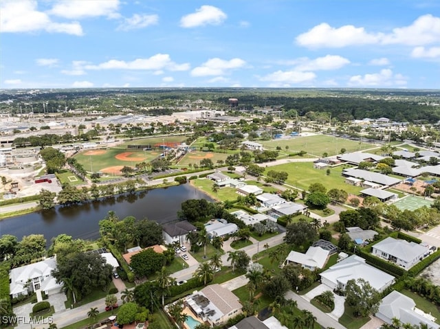 aerial view featuring a water view