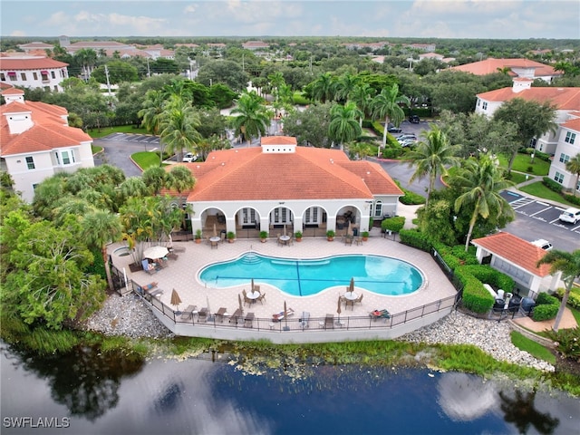 aerial view with a water view