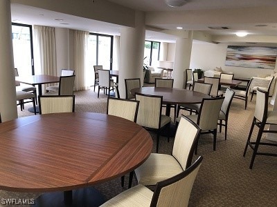 view of carpeted dining area