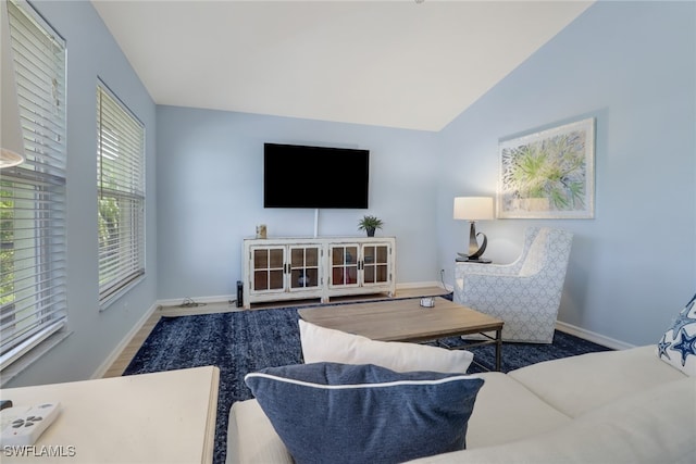 living room with lofted ceiling and hardwood / wood-style floors