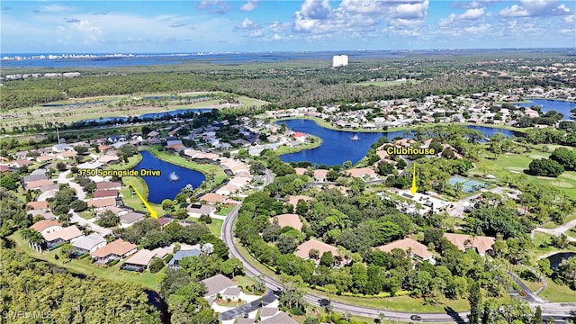 bird's eye view featuring a water view