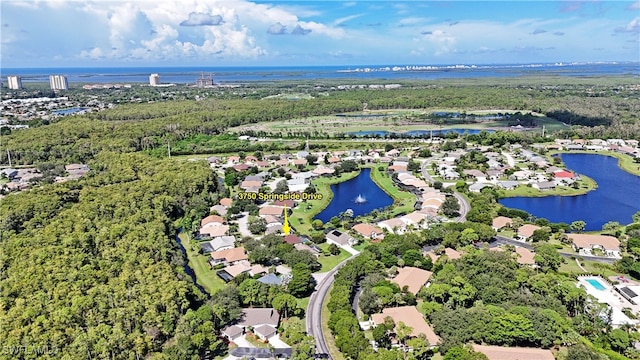 aerial view with a water view