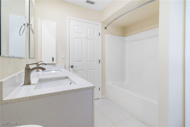 bathroom with vanity, shower / bathtub combination, and tile patterned floors