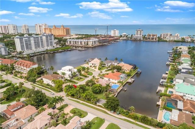 bird's eye view featuring a water view