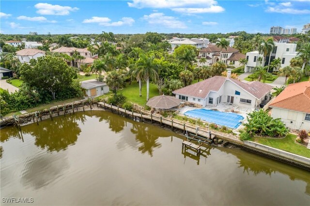 bird's eye view featuring a water view