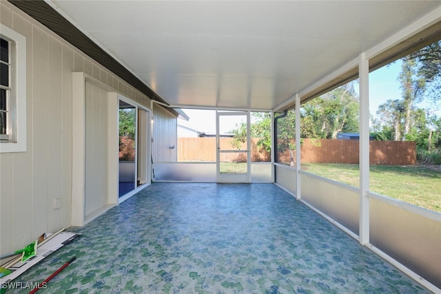 view of unfurnished sunroom