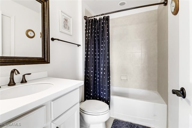 full bathroom featuring vanity, toilet, tile patterned floors, and shower / tub combo