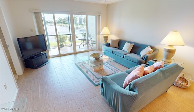 living room with light wood-type flooring