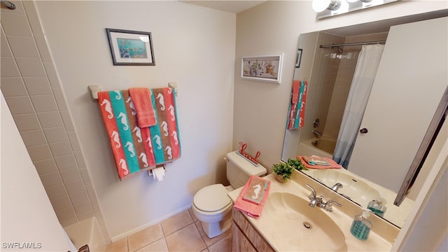 full bathroom featuring vanity, toilet, shower / tub combo, and tile patterned floors