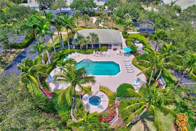 view of swimming pool featuring a patio area