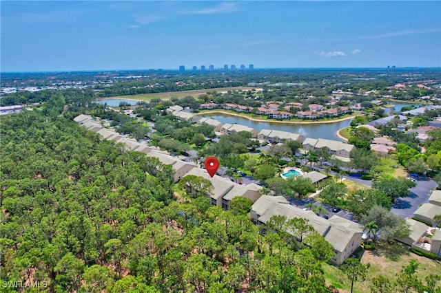 aerial view featuring a water view