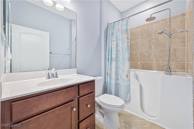 full bathroom featuring vanity, toilet, tile patterned flooring, and shower / bath combo