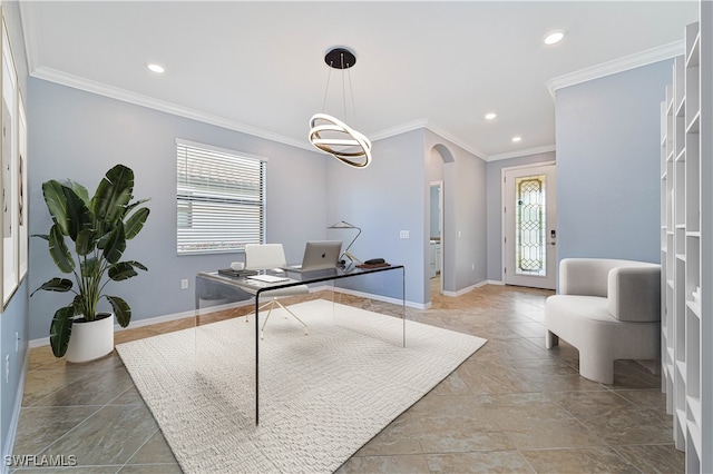 office area with crown molding