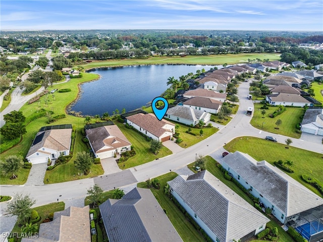 aerial view with a water view