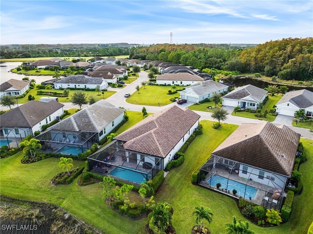 drone / aerial view with a residential view