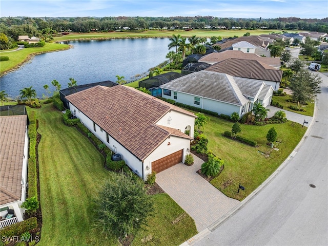 aerial view featuring a water view