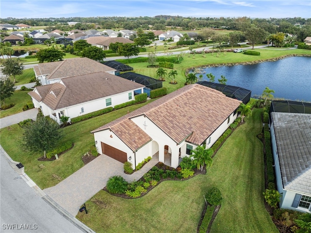 bird's eye view featuring a water view