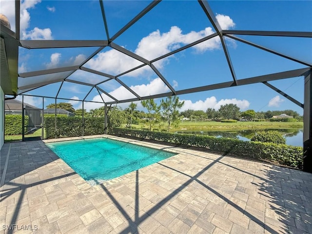 13840 Amblewind Cove Way, Fort Myers, FL 33905 - outdoor pool with a patio, a water view, and a lanai
