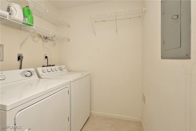 laundry area with electric panel and washer and clothes dryer