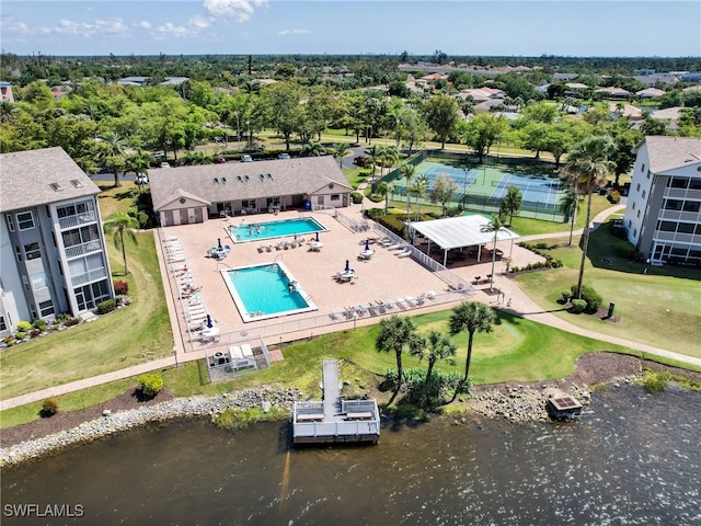 bird's eye view featuring a water view