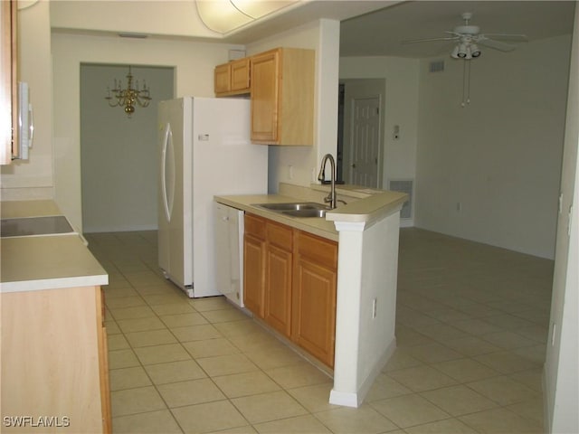 9648 Hemingway Ln Unit 4402, Fort Myers, FL 33913 - kitchen with light tile patterned floors, a ceiling fan, a chandelier, and light countertops