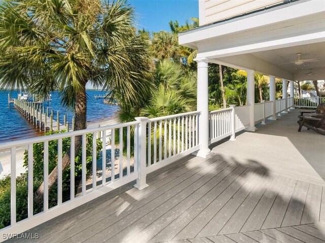 wooden deck with a water view