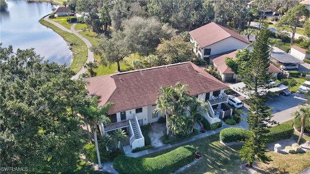 aerial view featuring a water view