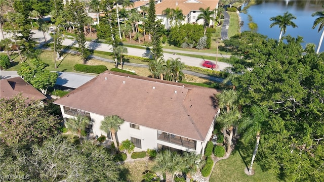 aerial view featuring a water view