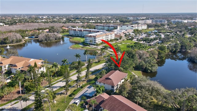 aerial view with a water view