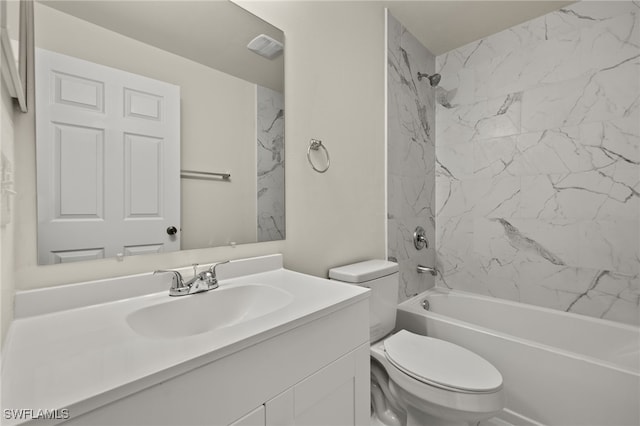 bathroom featuring bathing tub / shower combination, vanity, and toilet