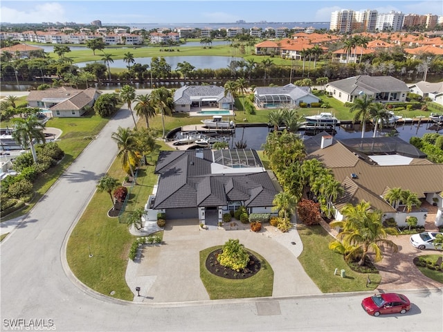 aerial view with a water view