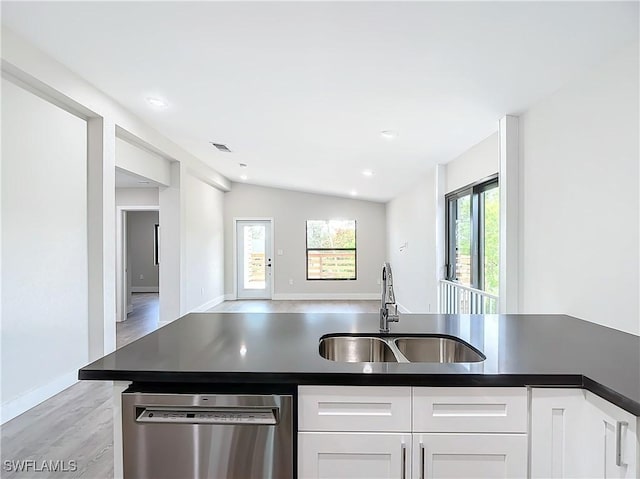 kitchen featuring dishwasher, open floor plan, a wealth of natural light, and a sink