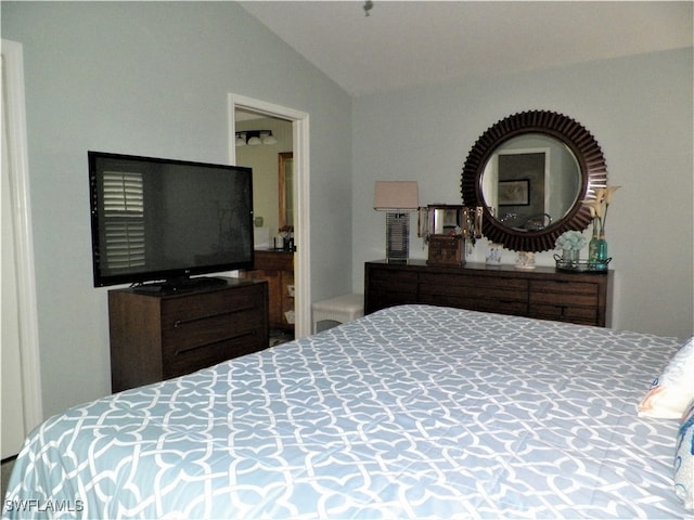 bedroom featuring lofted ceiling