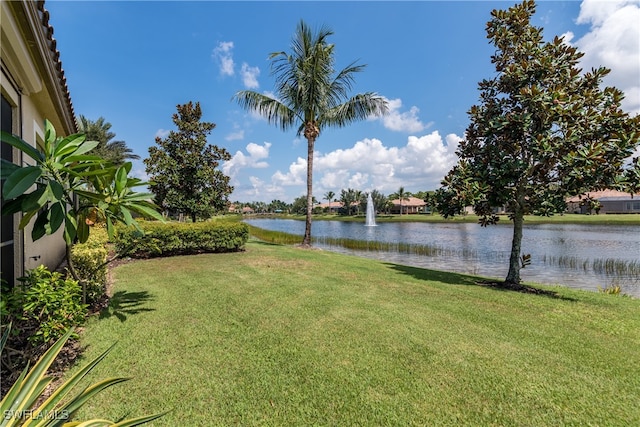 view of yard with a water view