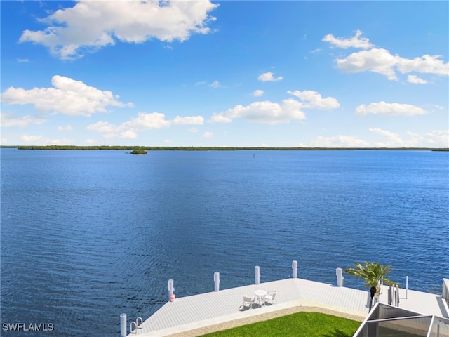 view of water feature with a boat dock