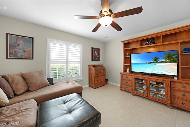 living room featuring ceiling fan