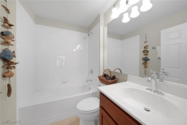 full bathroom with shower / washtub combination, toilet, and vanity