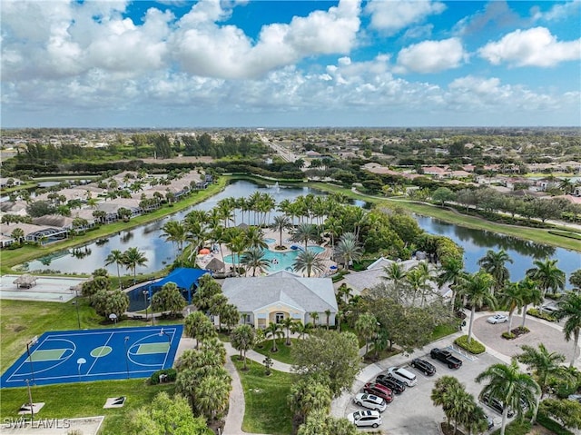 drone / aerial view featuring a water view